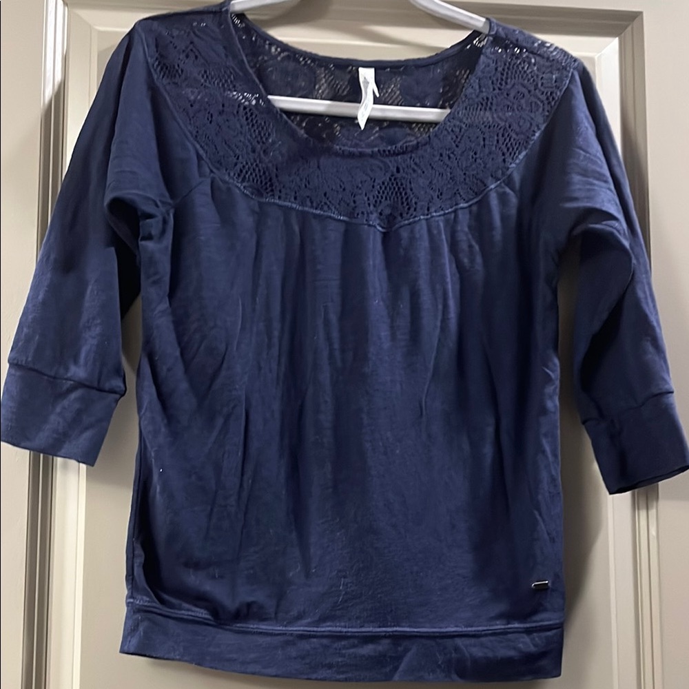Aeropostale Women's Navy Lace Detail Top